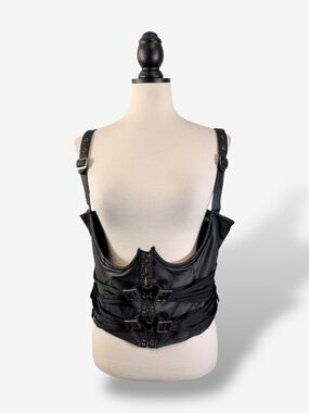 Killstar Atacama’s Void Black Faux Leather Underbust Corset 3XL Strap Details